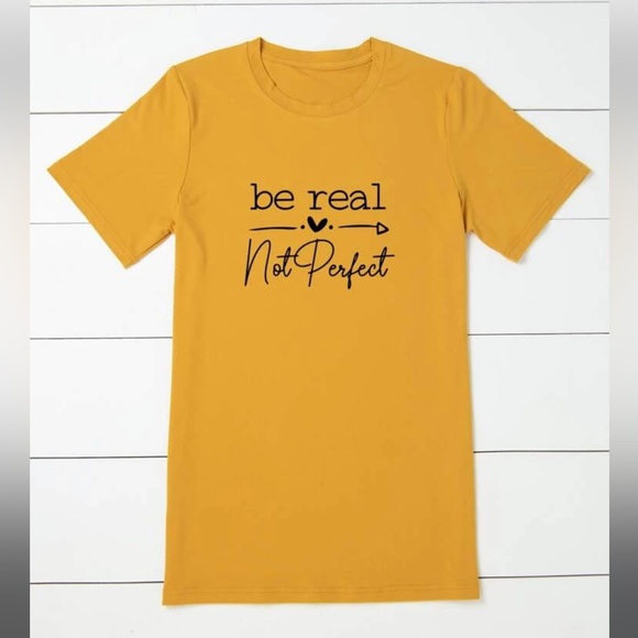 SHEIN Tops - SHEIN Unity Plus “Be Real Not Perfect” Graphic Tee - Yellow - 0XL
